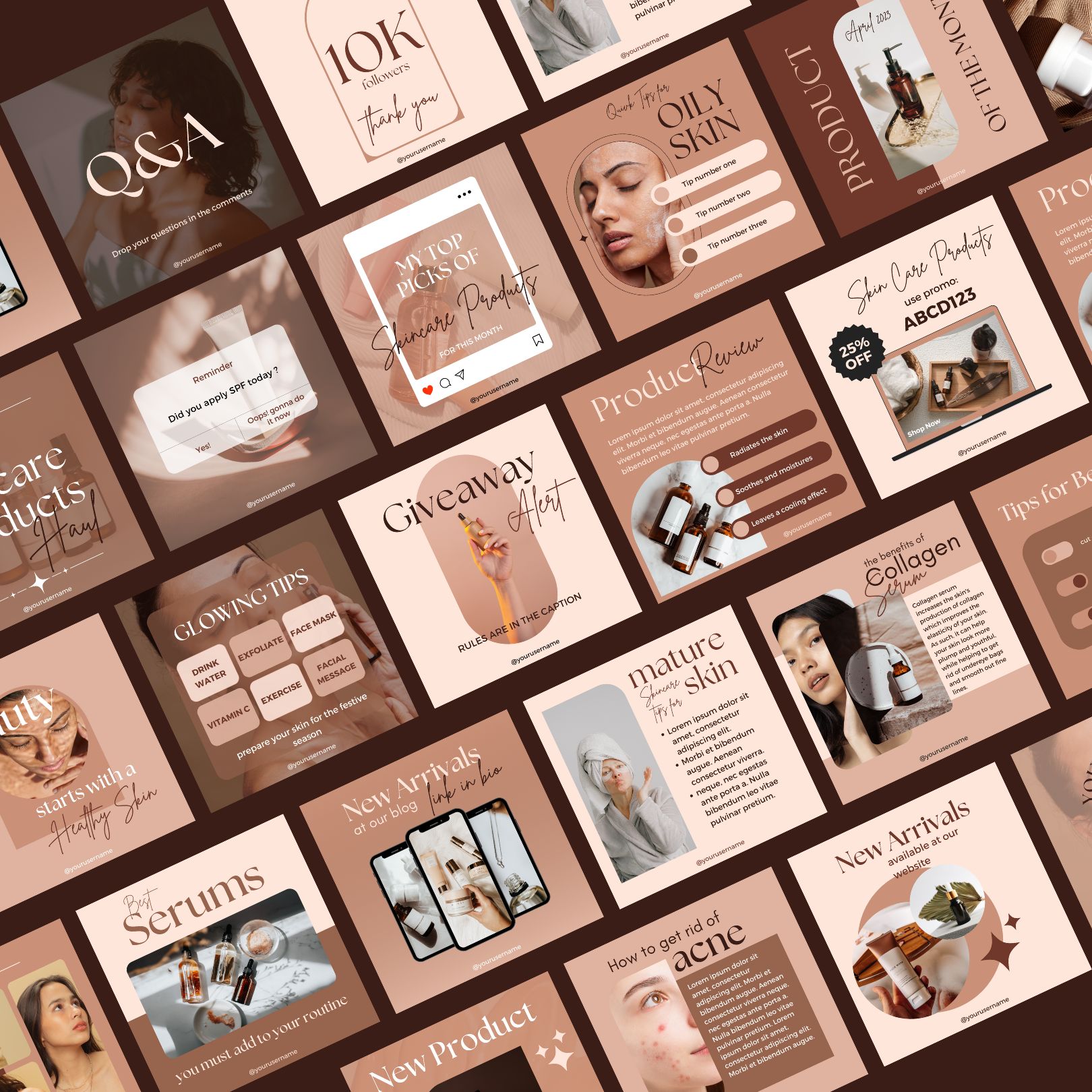 SkinCare Elegant Neutral Brown & Beige Instagram Canva Template preview image.