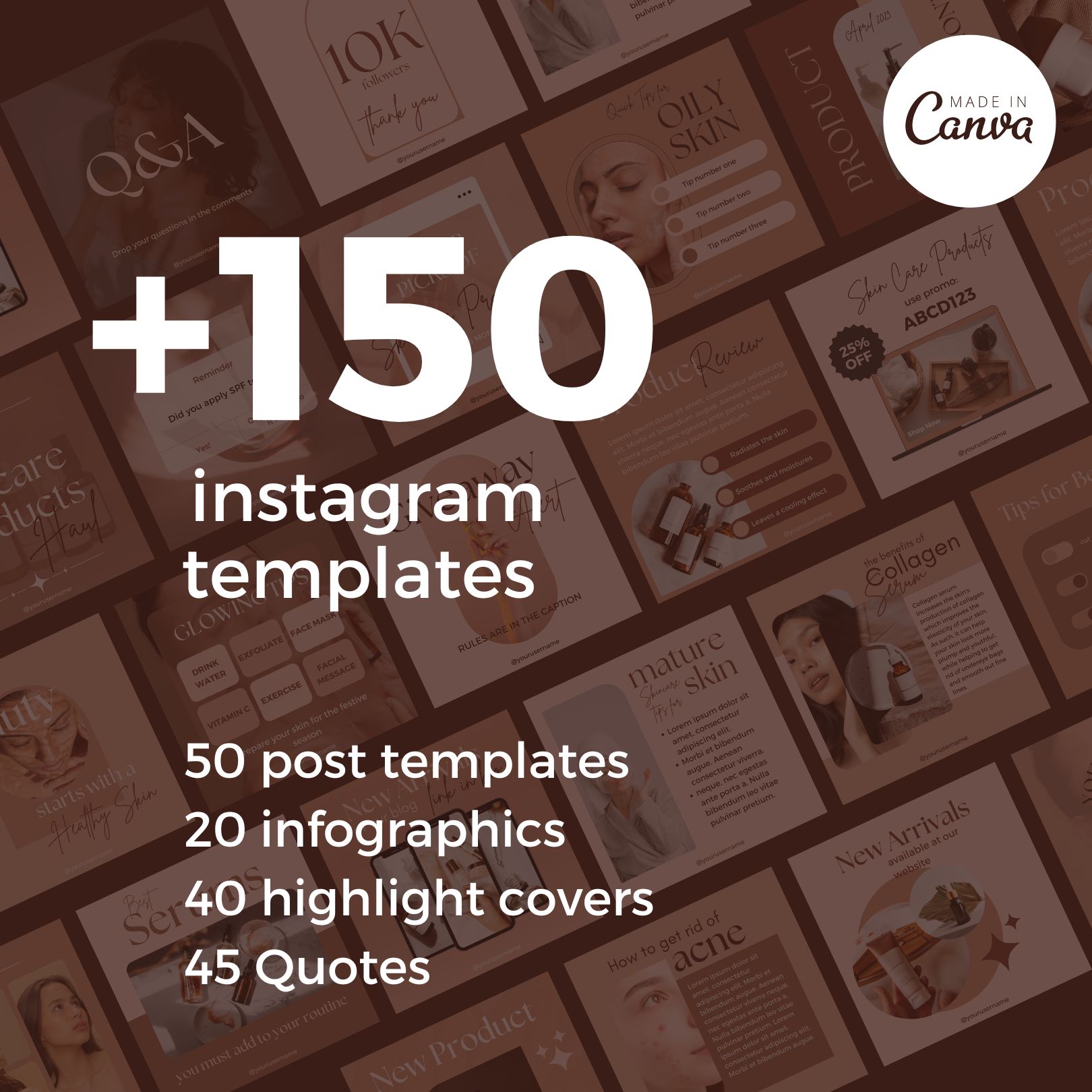 SkinCare Elegant Neutral Brown & Beige Instagram Canva Template cover image.