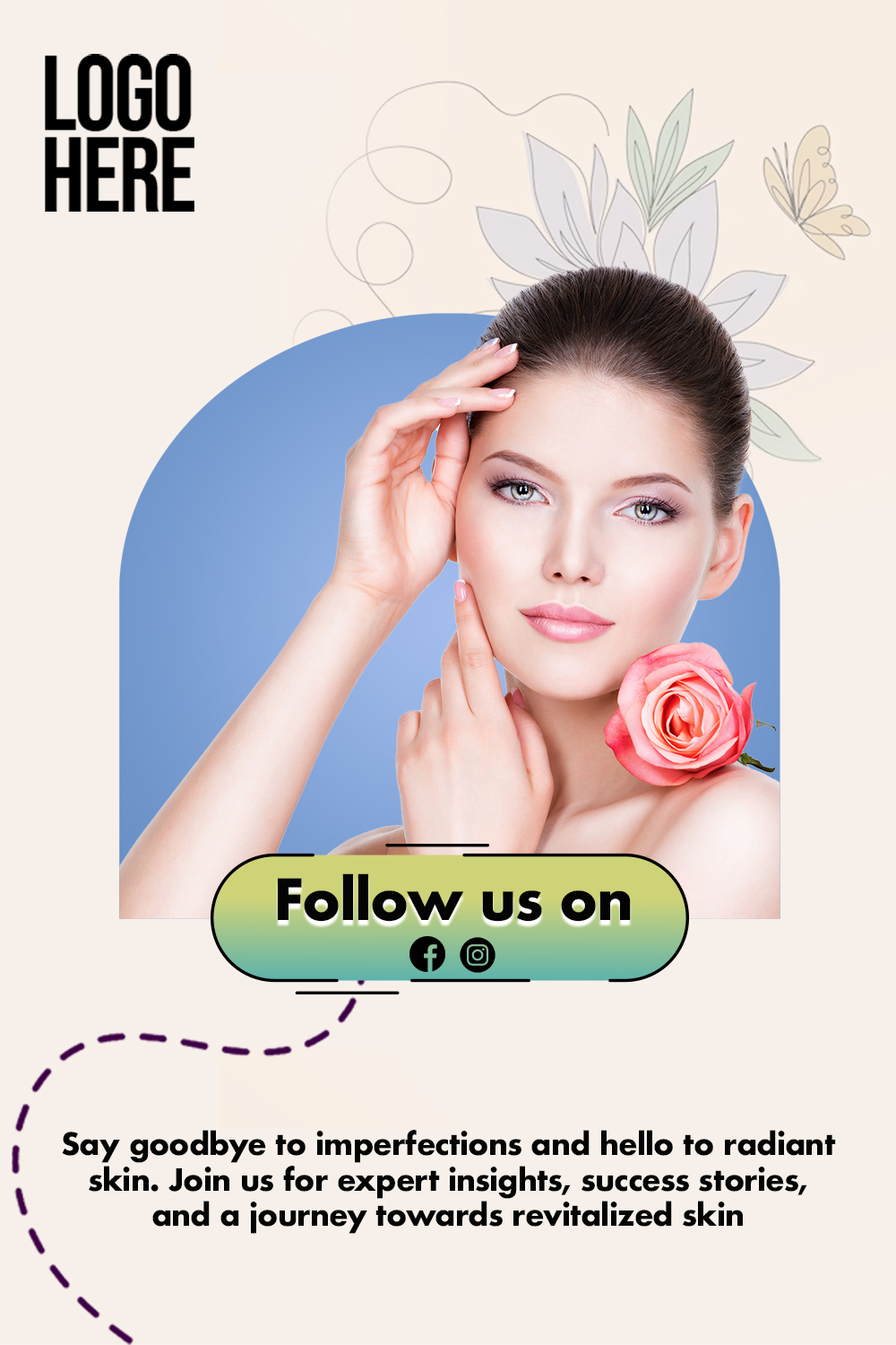 Skincare Social Media Template Instagram and Facebook pinterest preview image.