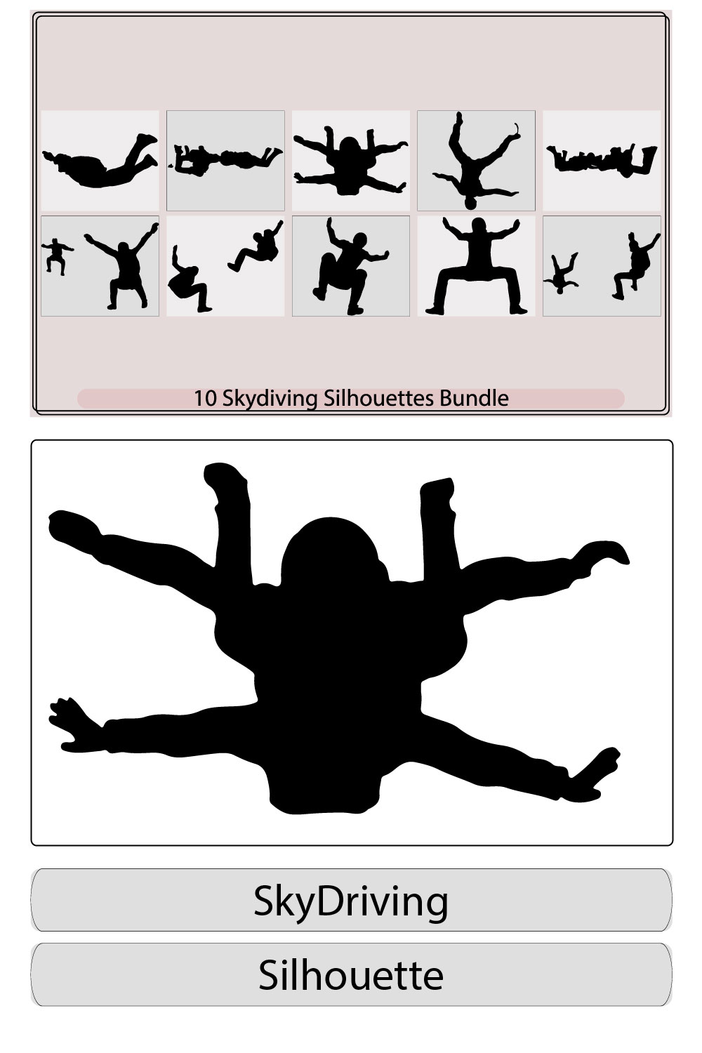 Abstract skydiver paint,Black Silhouettes Hang Glider or Parachute skydiving,Set of Skydivers, Parachuting Silhouettes Vector Image, pinterest preview image.