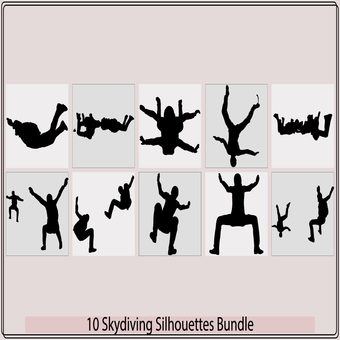 Abstract skydiver paint,Black Silhouettes Hang Glider or Parachute skydiving,Set of Skydivers, Parachuting Silhouettes Vector Image, preview image.