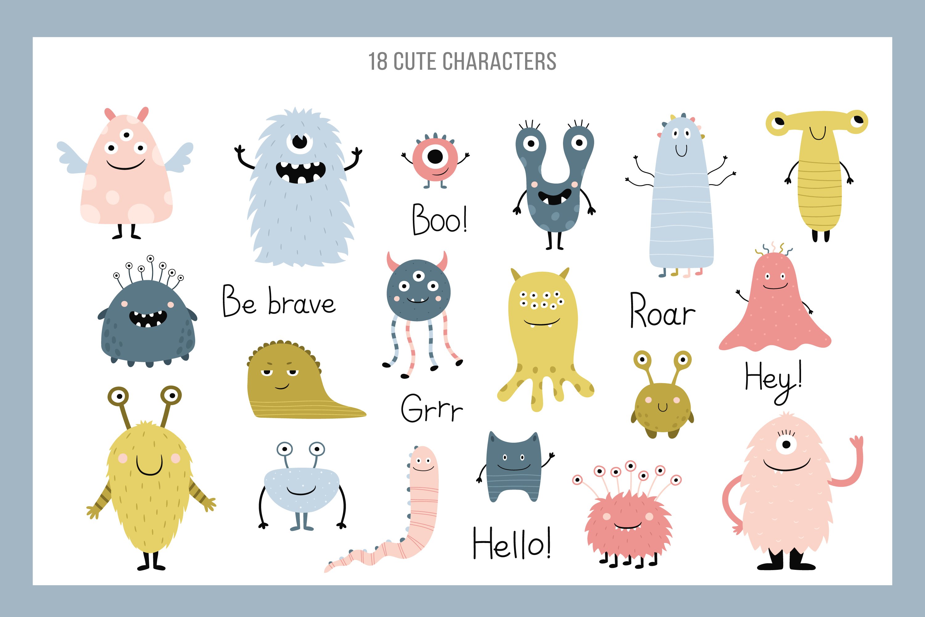 Cute monsters. Vector collection preview image.
