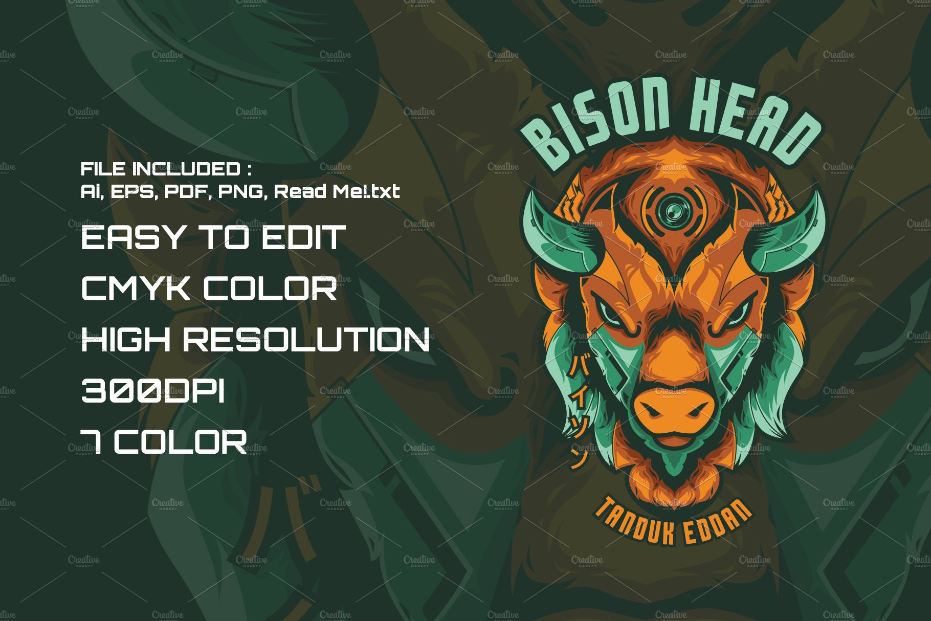 Bison Head Illustration preview image.
