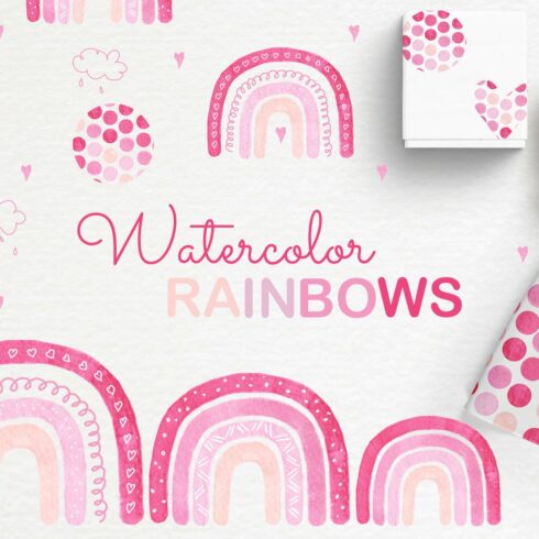 Watercolor rainbow clipart patterns cover image.