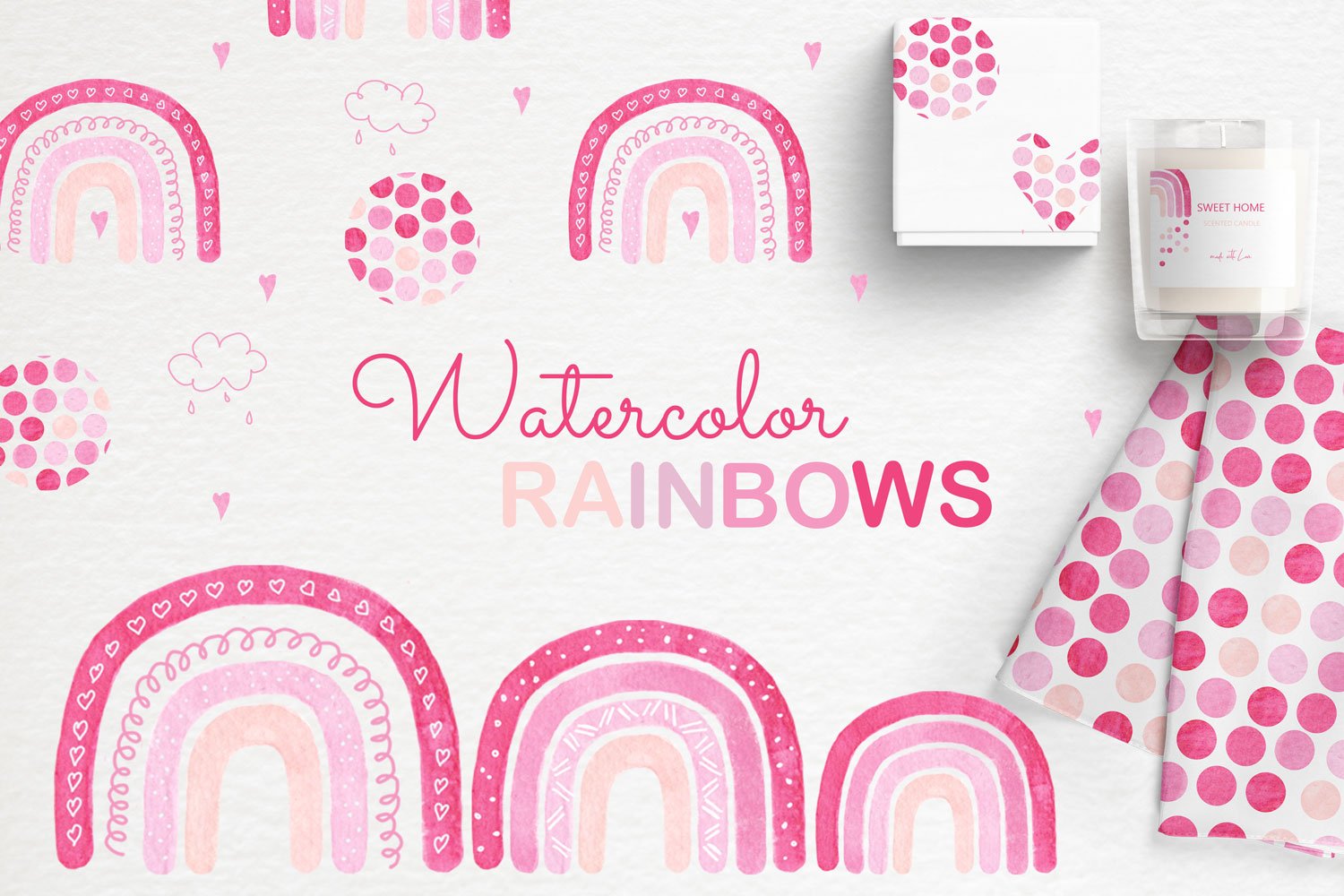 Watercolor rainbow clipart patterns cover image.
