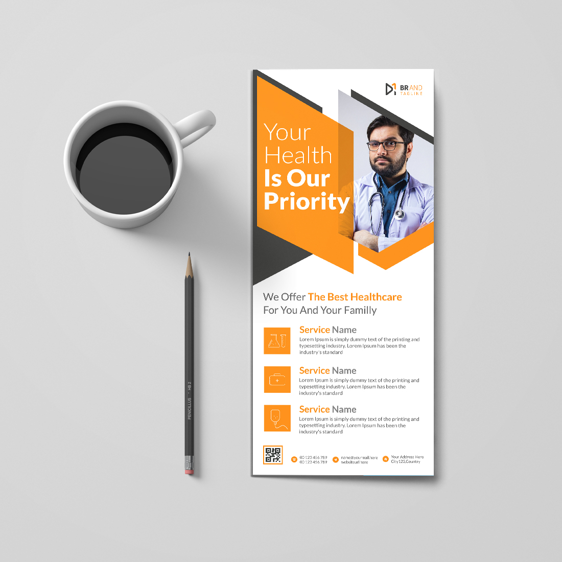 Medical rack card dl flyer design template cover image.