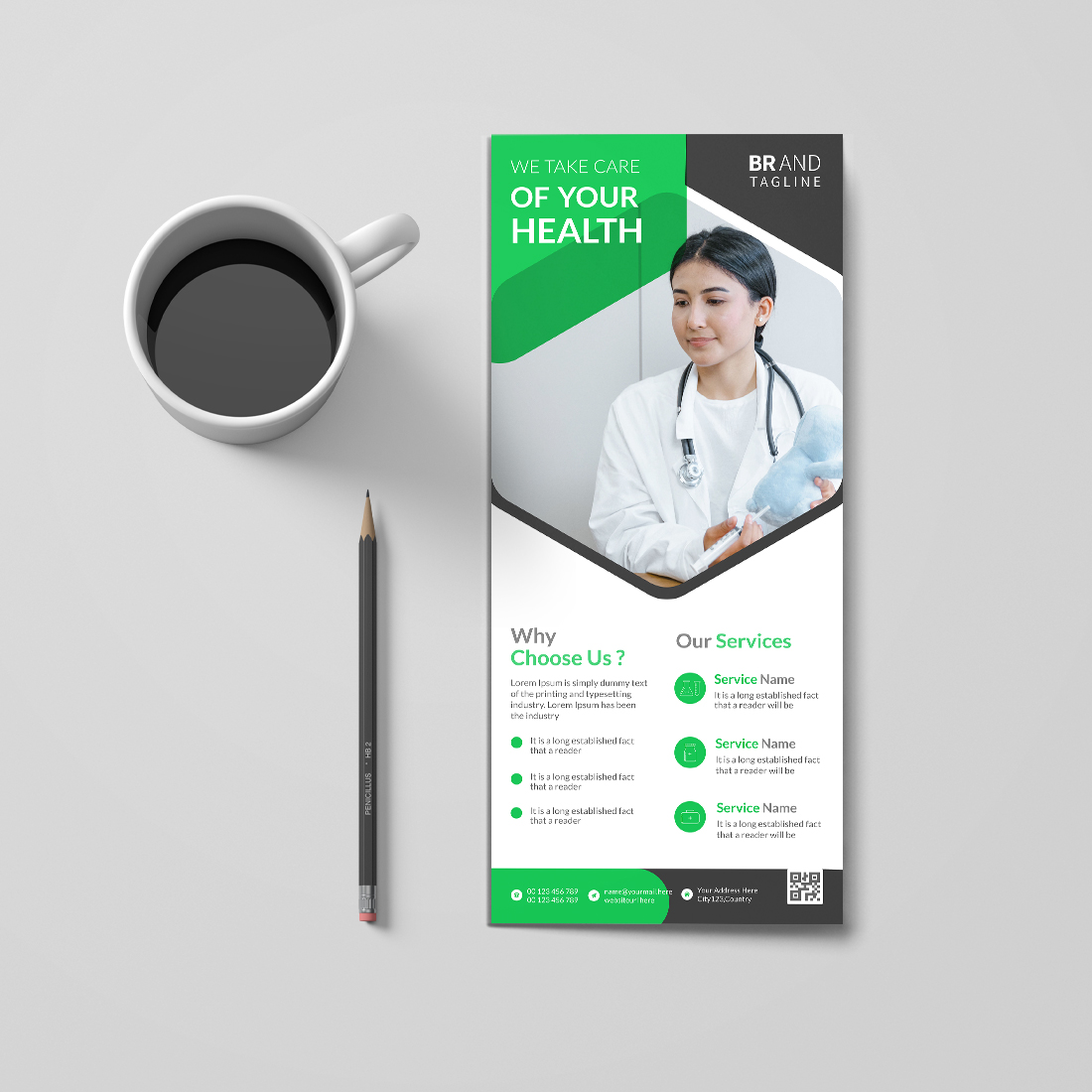 Medical rack card dl flyer design template cover image.