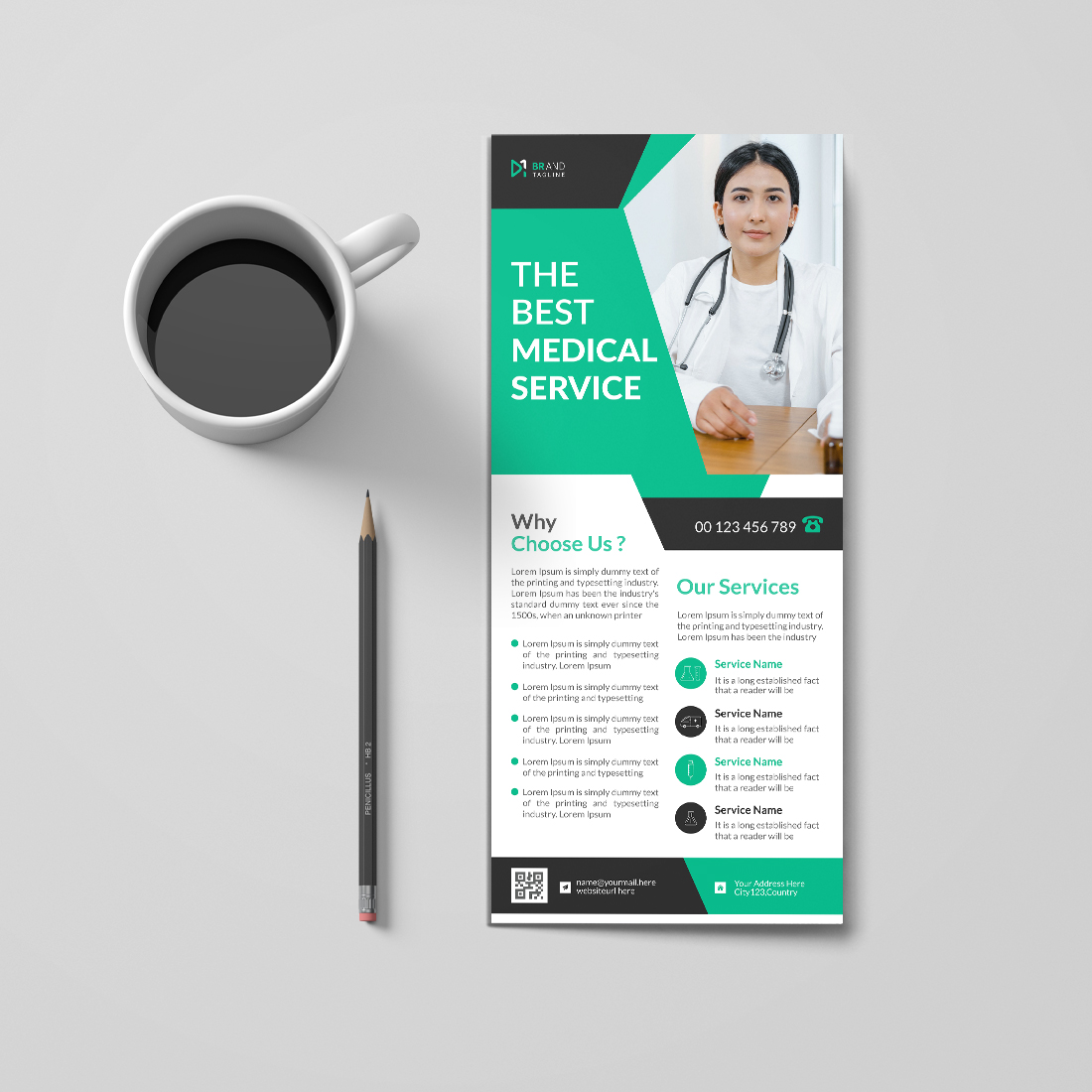 Medical rack card dl flyer design template cover image.