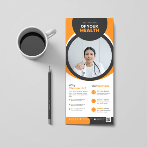 Orange color medical rack card dl flyer design template cover image.