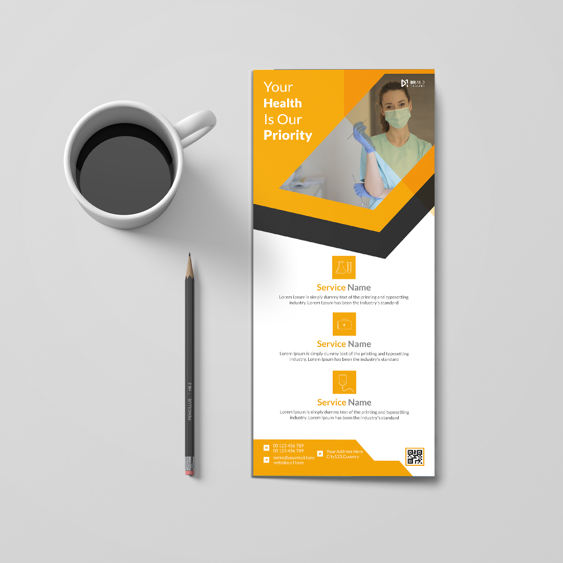 Dl medical rack card design with roll-up banner template cover image.