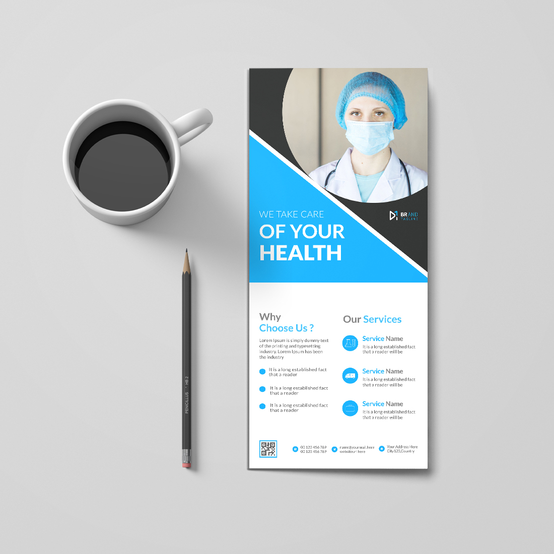 Medical modern business rack card or dl flyer design template cover image.