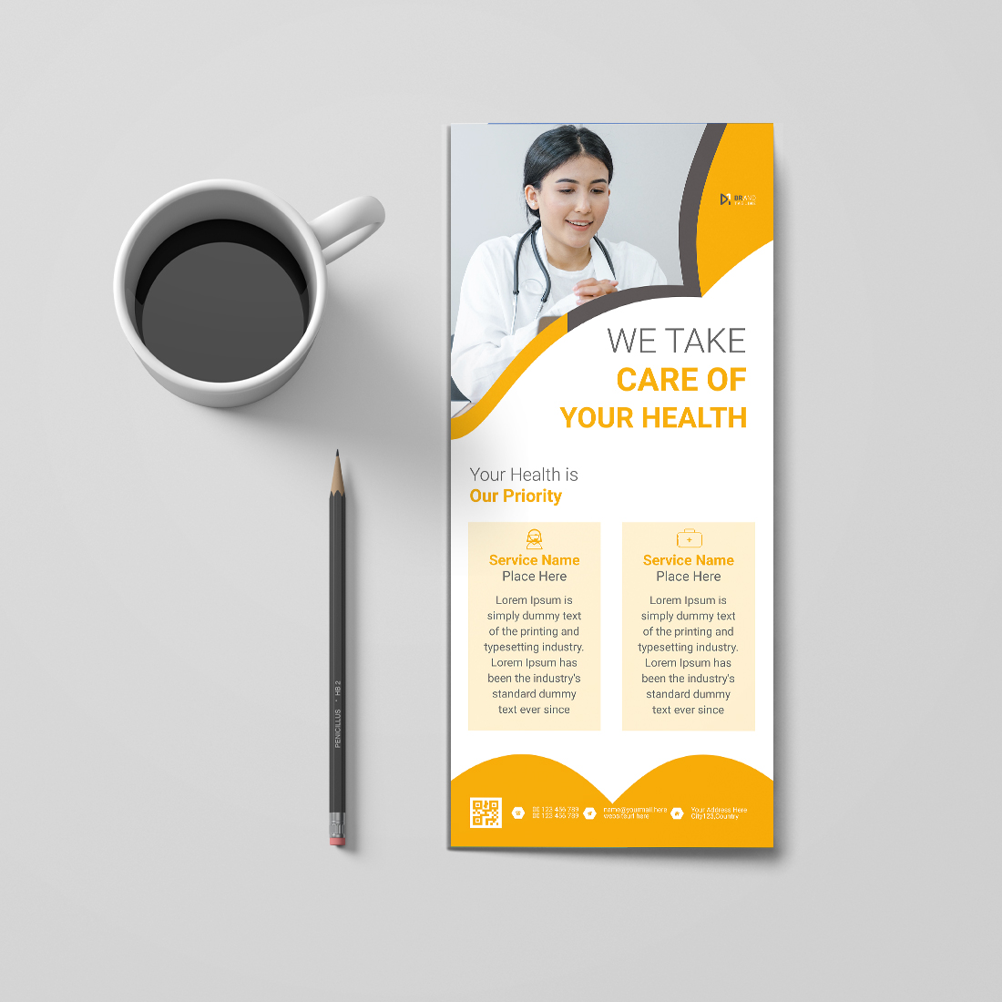 Medical rack card dl flyer design template cover image.