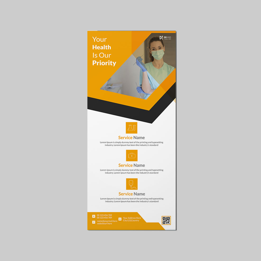 Dl medical rack card design with roll-up banner template preview image.