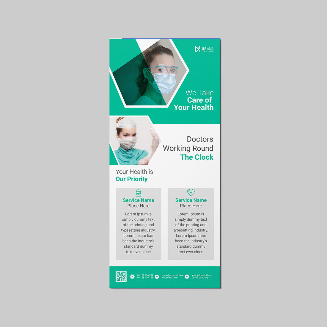 Healthcare medical rack card template preview image.