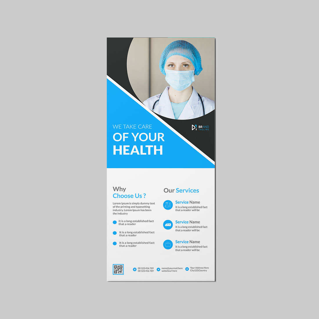 Medical modern business rack card or dl flyer design template preview image.