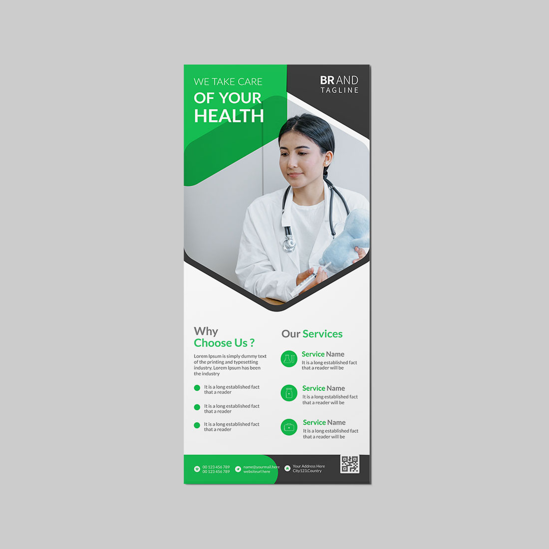 Medical rack card dl flyer design template preview image.