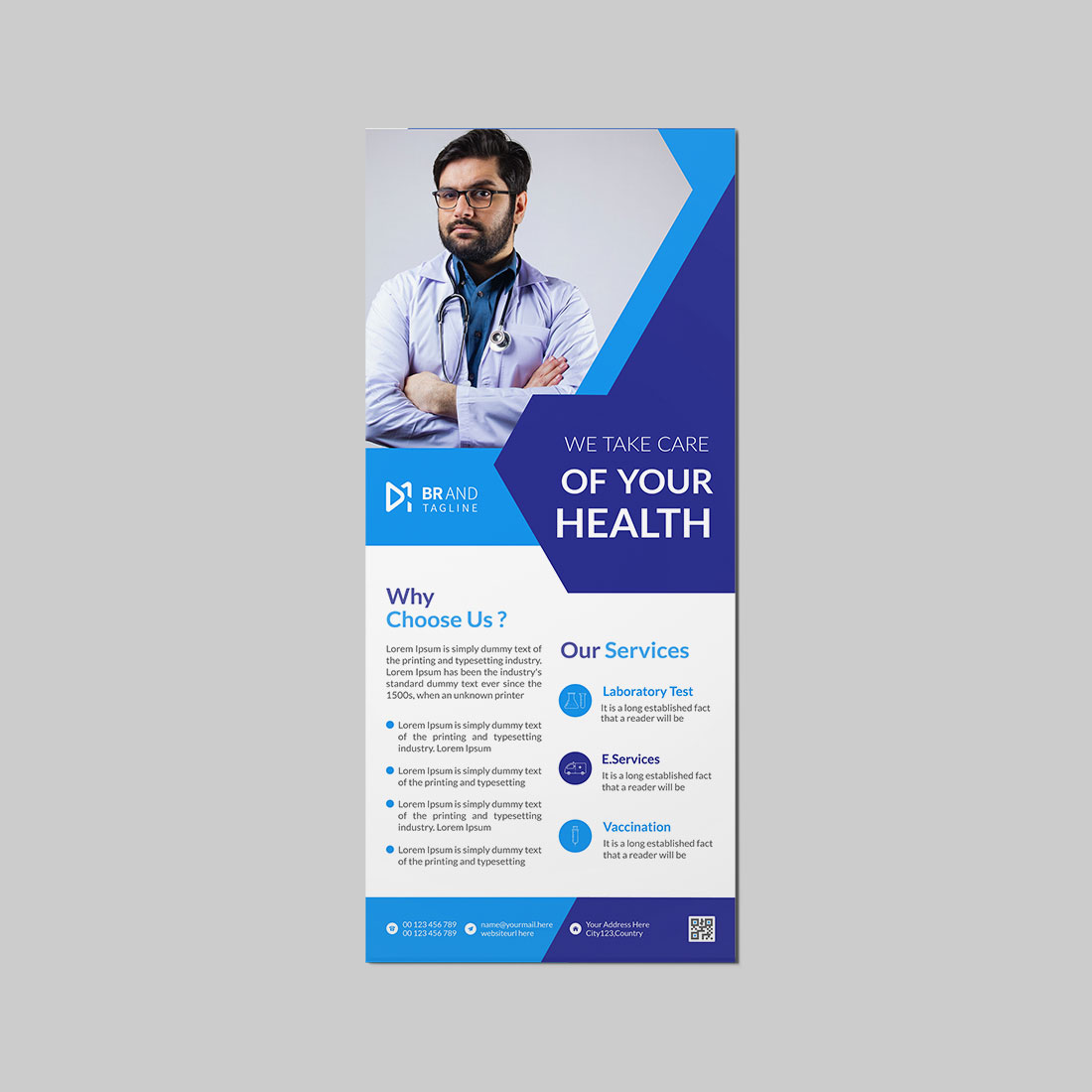 Doctor and medical service dl flyer rack card template preview image.