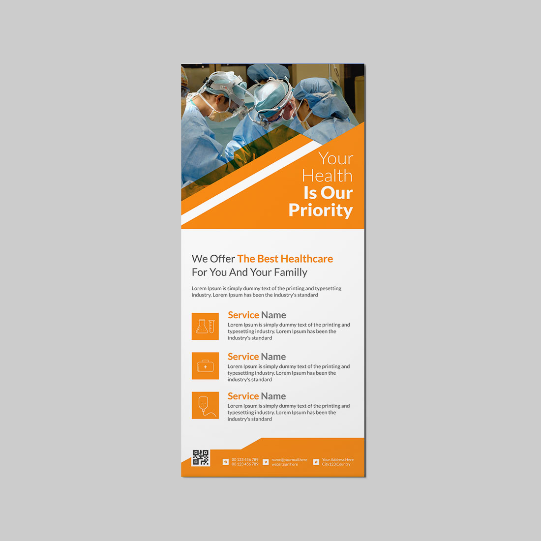 Medical modern business rack card or dl flyer design template preview image.