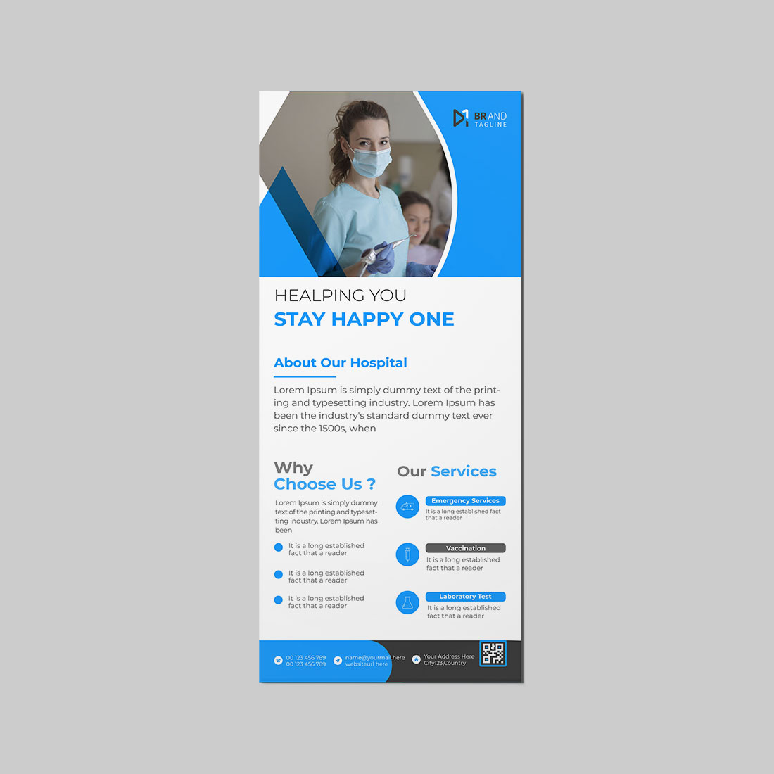 Creative corporate healthcare medical rack card dl flyer design template preview image.