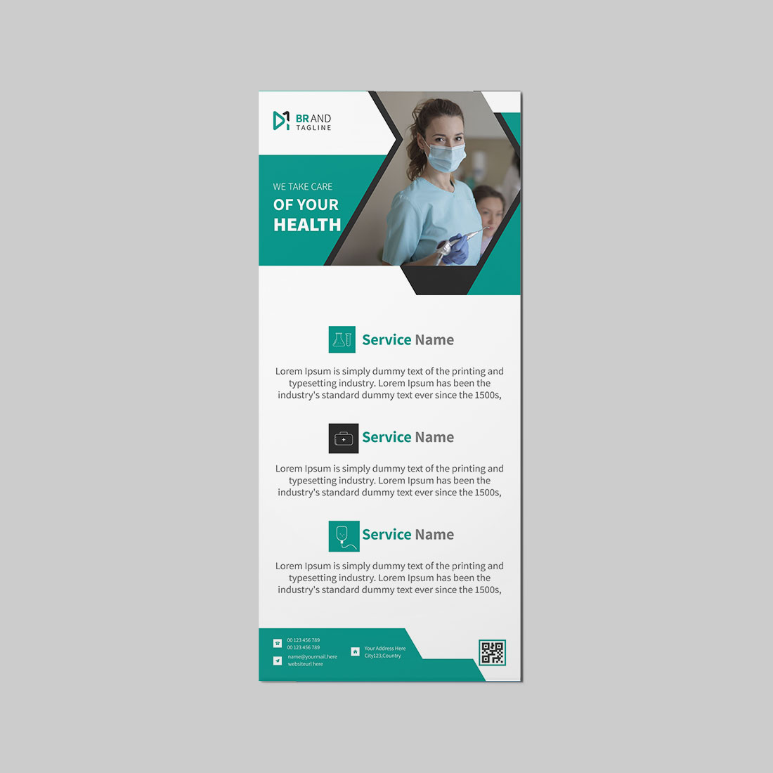 Medical rack card dl flyer design template preview image.