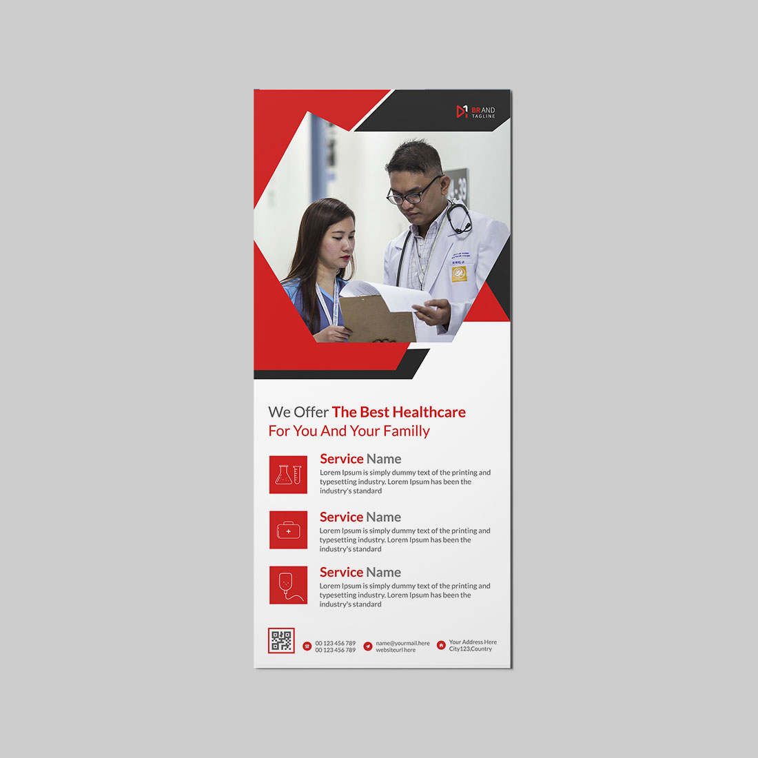 Medical rack card dl flyer design template preview image.