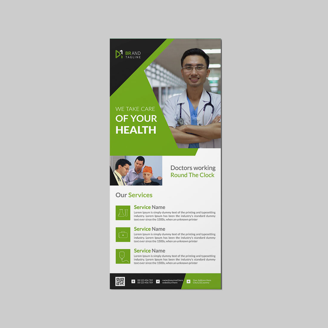 Medical rack card dl flyer design template preview image.