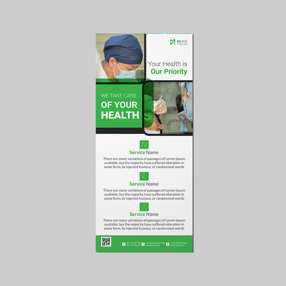 Medical rack card dl flyer design template preview image.