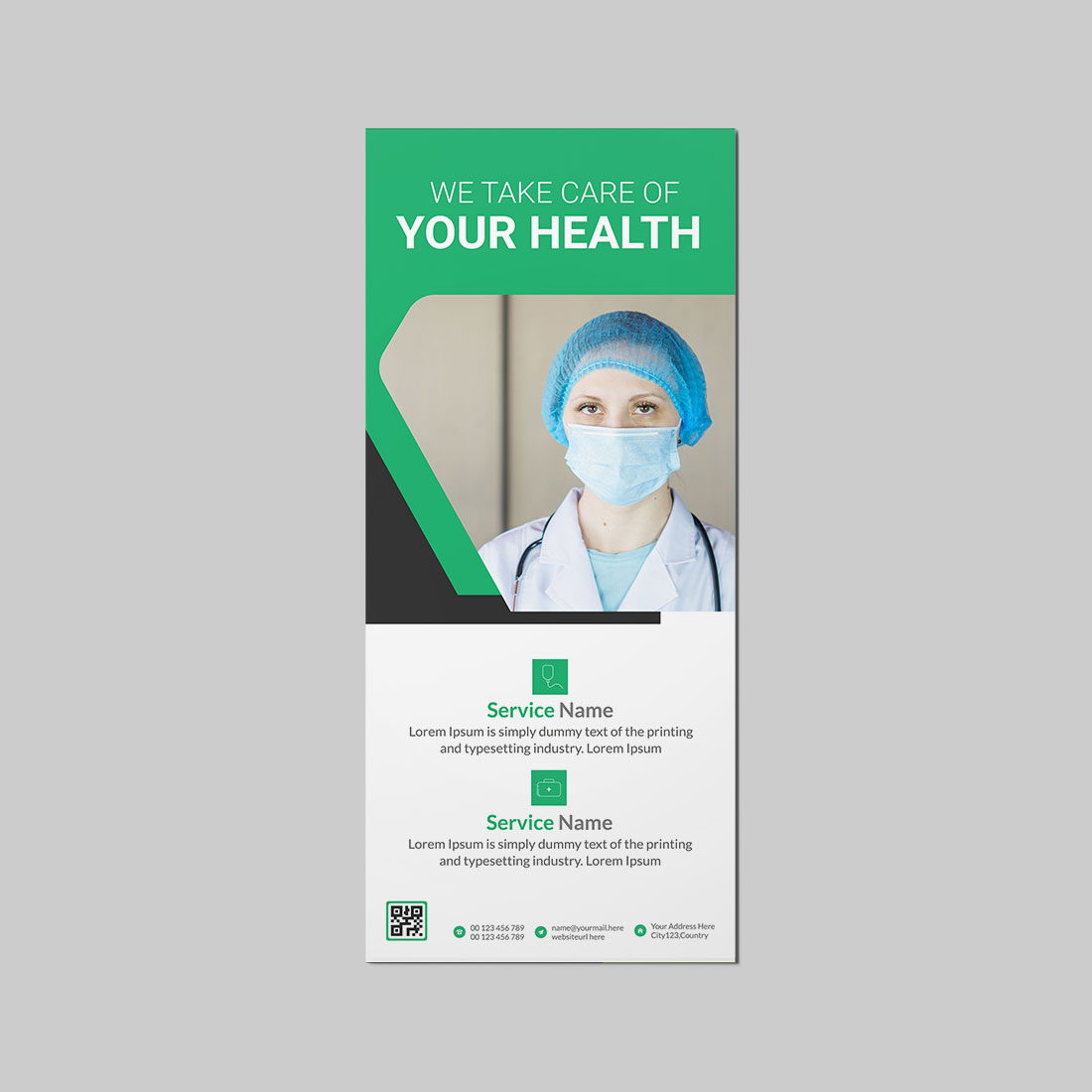 Medical dl rack card template preview image.