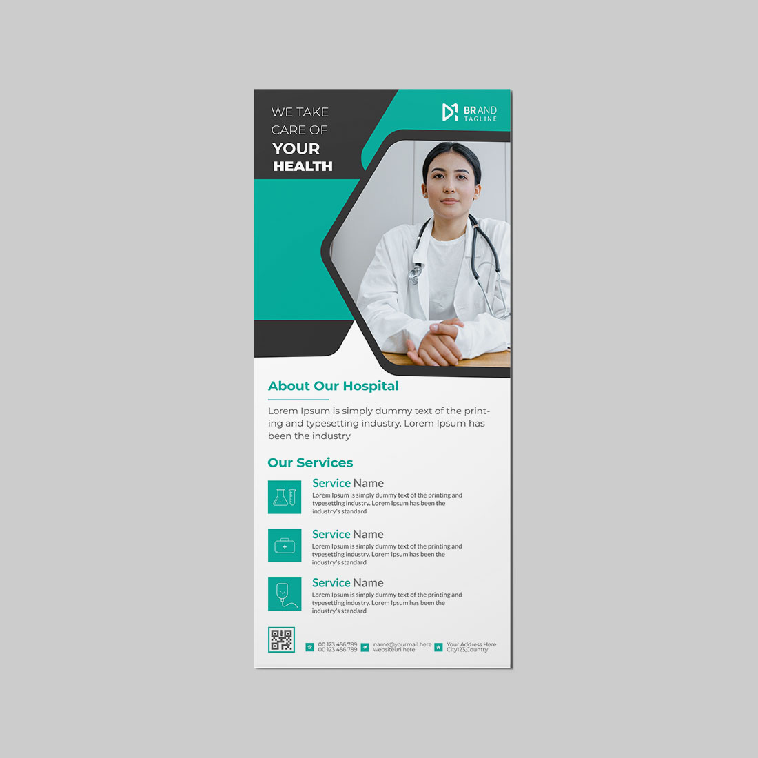 Medical rack card dl flyer design template preview image.