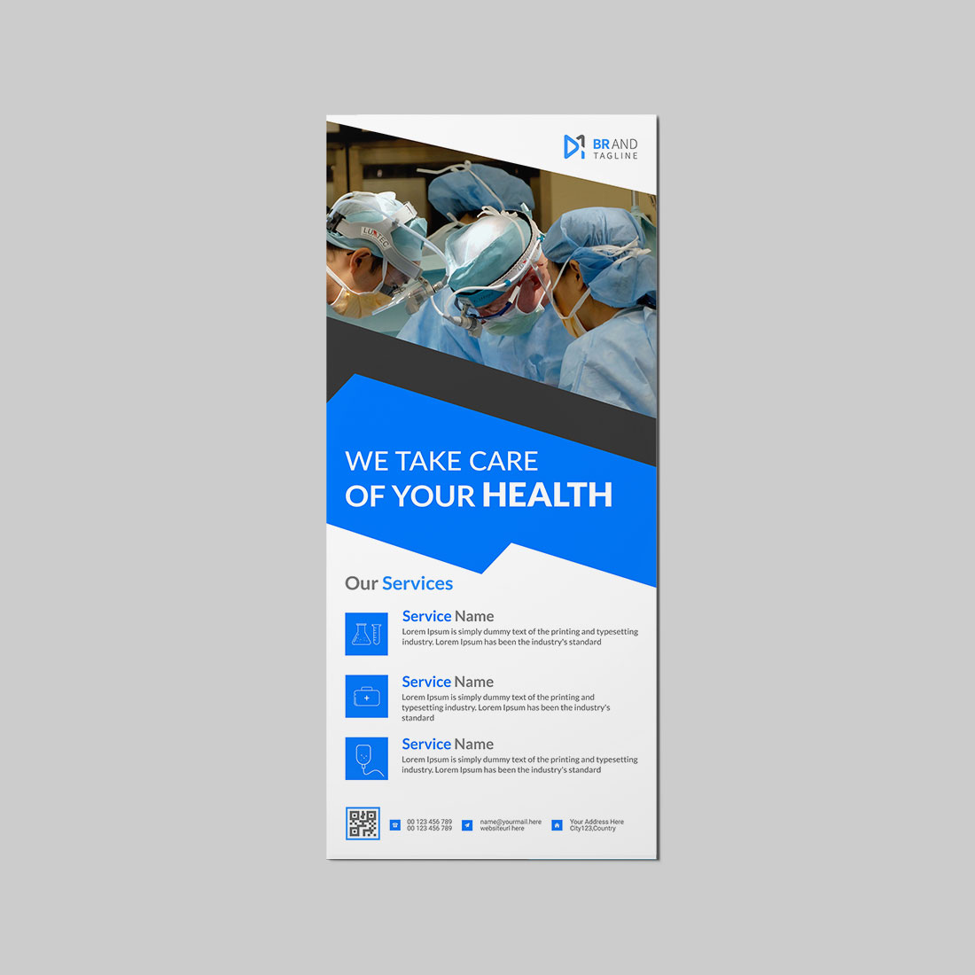 Doctor and medical service dl flyer design template preview image.