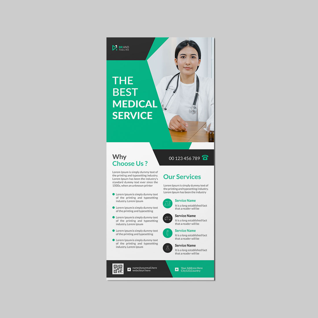 Medical rack card dl flyer design template preview image.