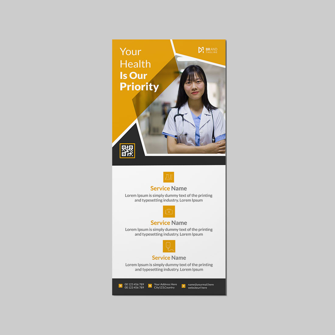 Medical rack card dl flyer design template preview image.