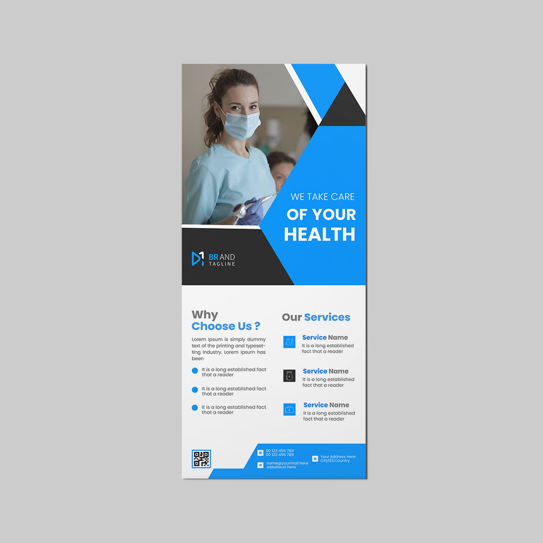 Medical healthcare rack card template preview image.