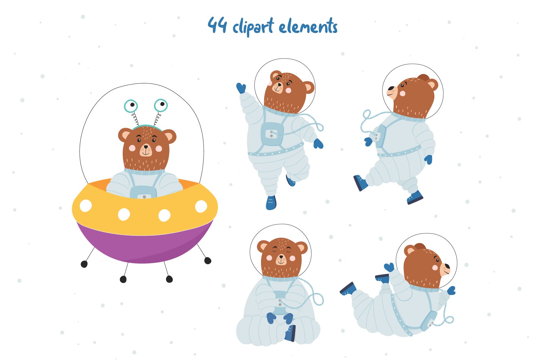 Cute Space Bear clipart & pattern preview image.