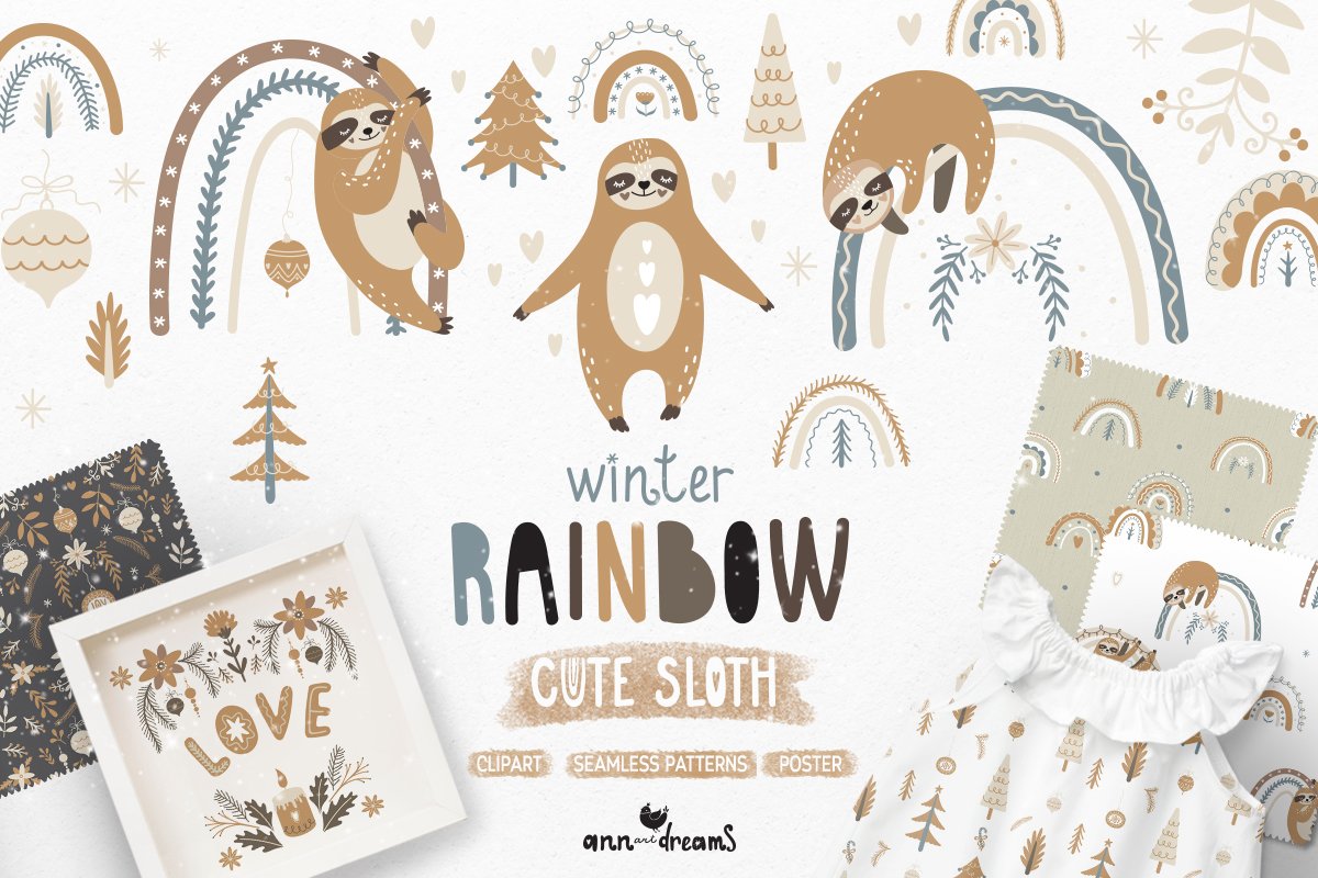 Winter Rainbow & Cute Sloth cover image.