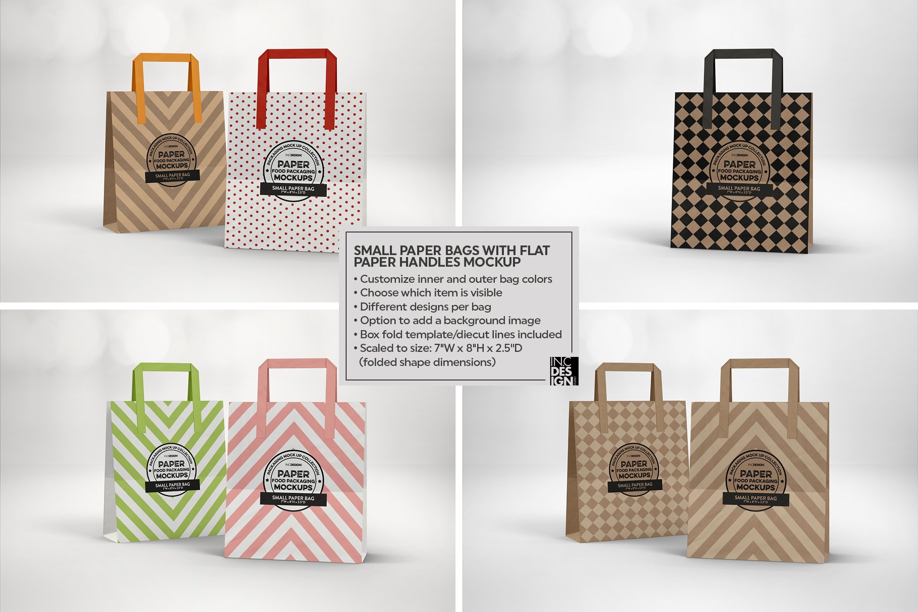 Small Paper Bags Flat Handles Mockup preview image.