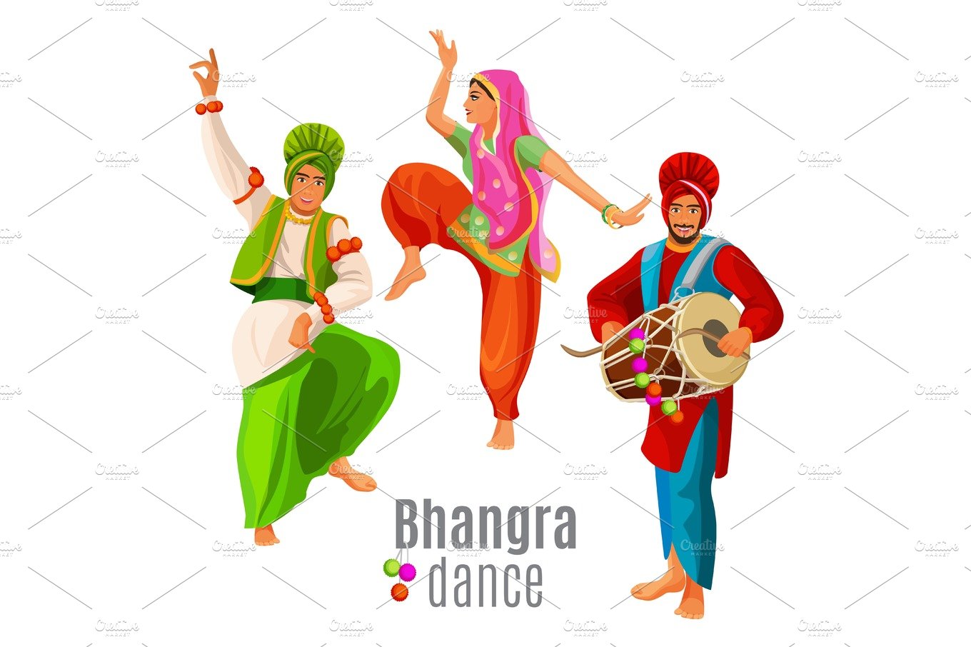Bhangra dance concept men and woman in national cloth dancing cover image.