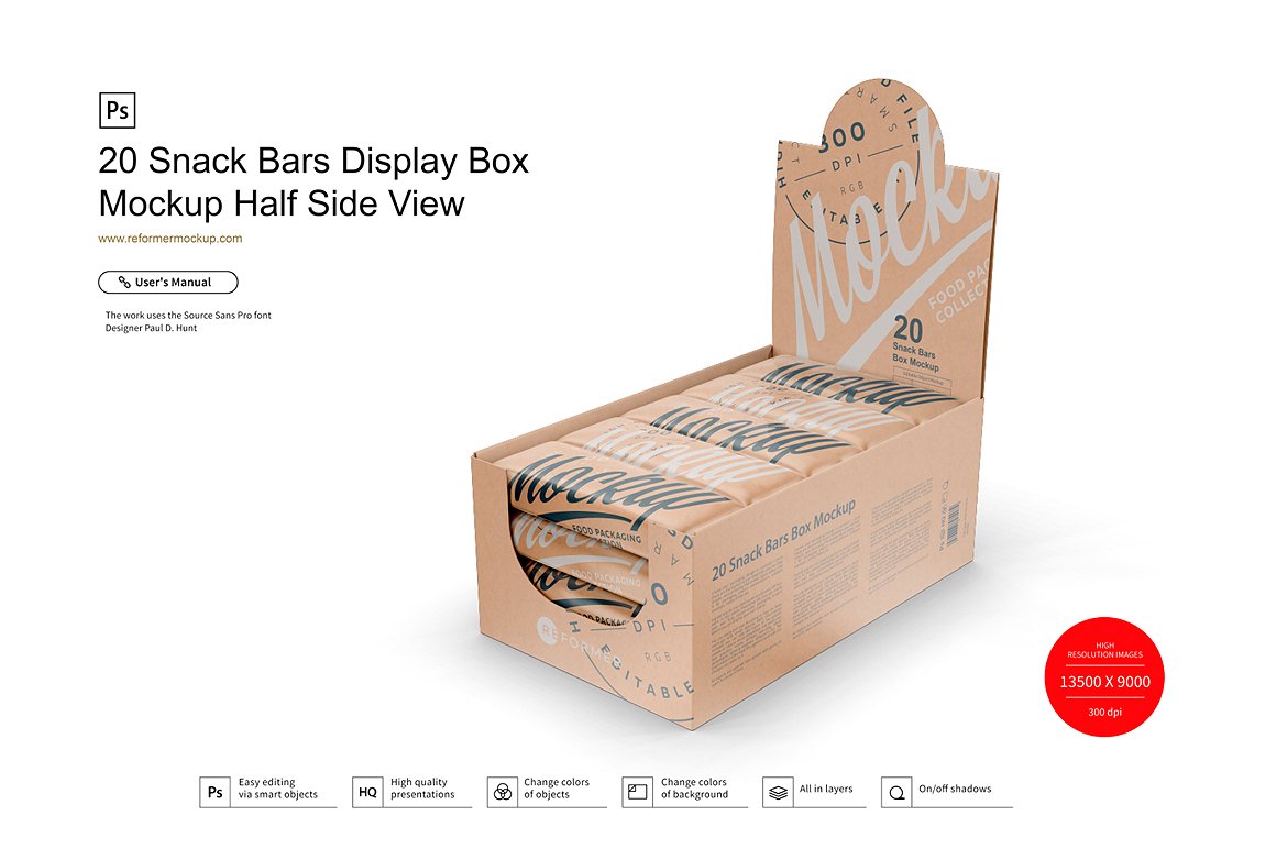 Snack Bars Box Mockup 20x80g preview image.