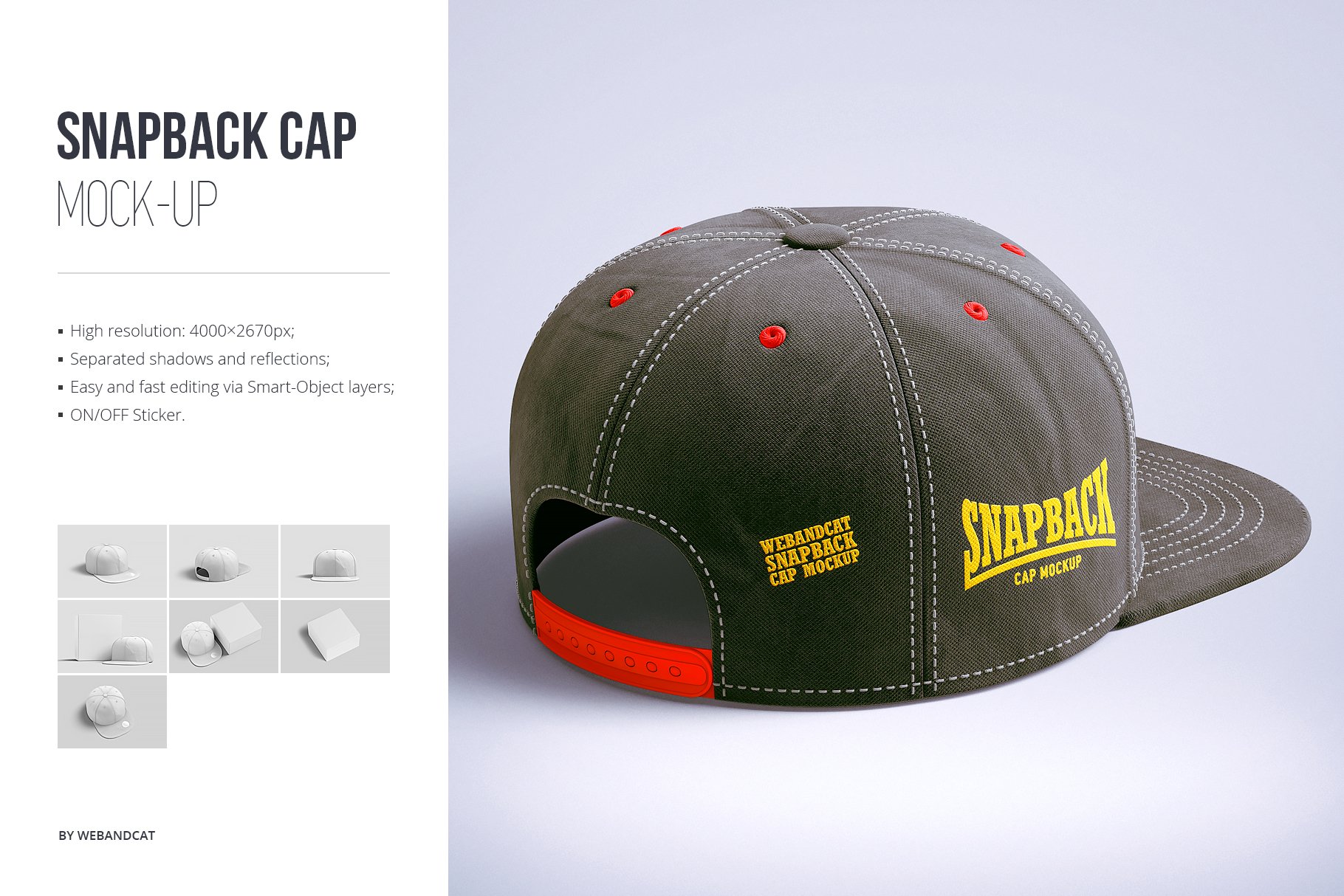 Snapback Cap 3d Mockup cover image.
