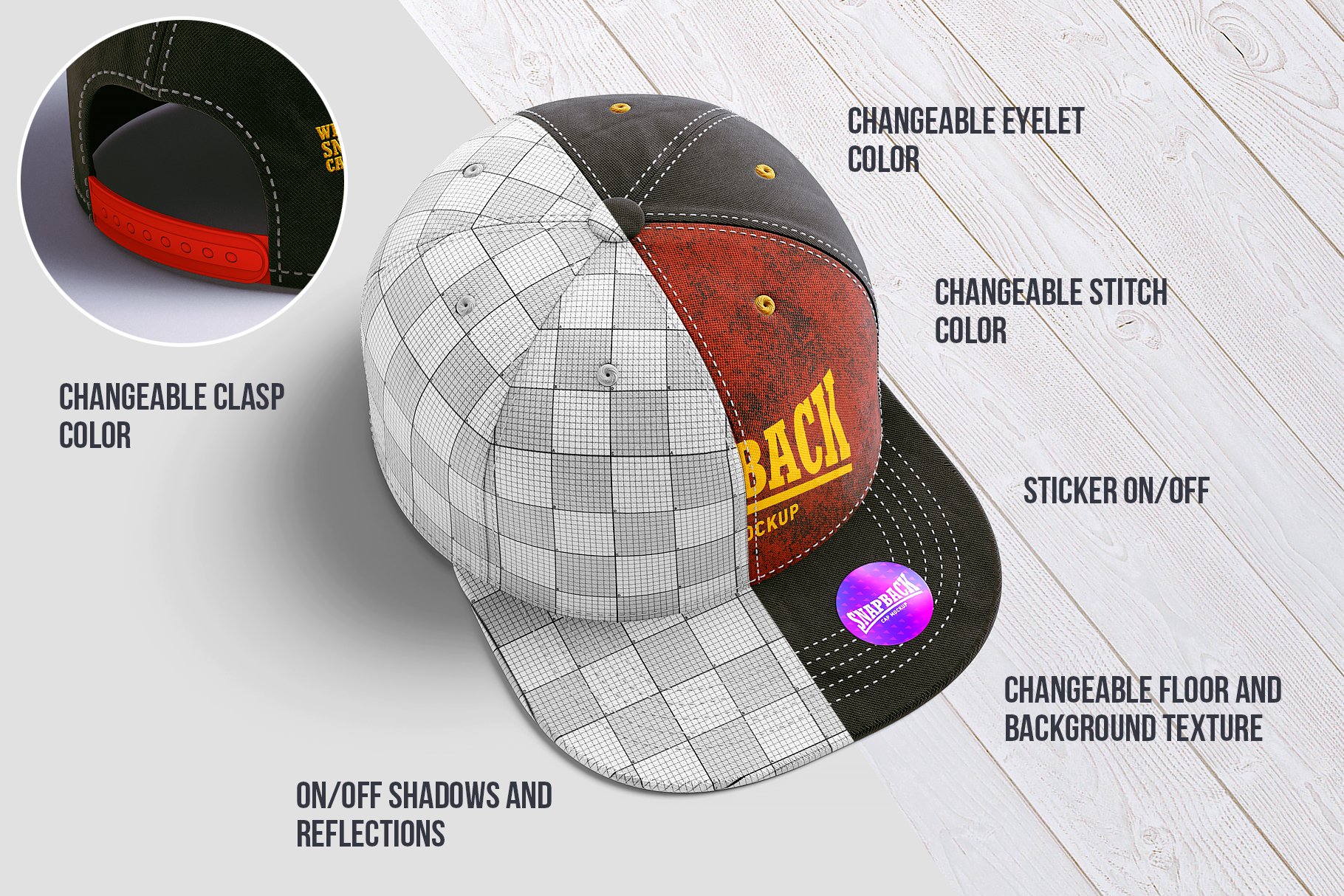 Snapback Cap 3d Mockup preview image.