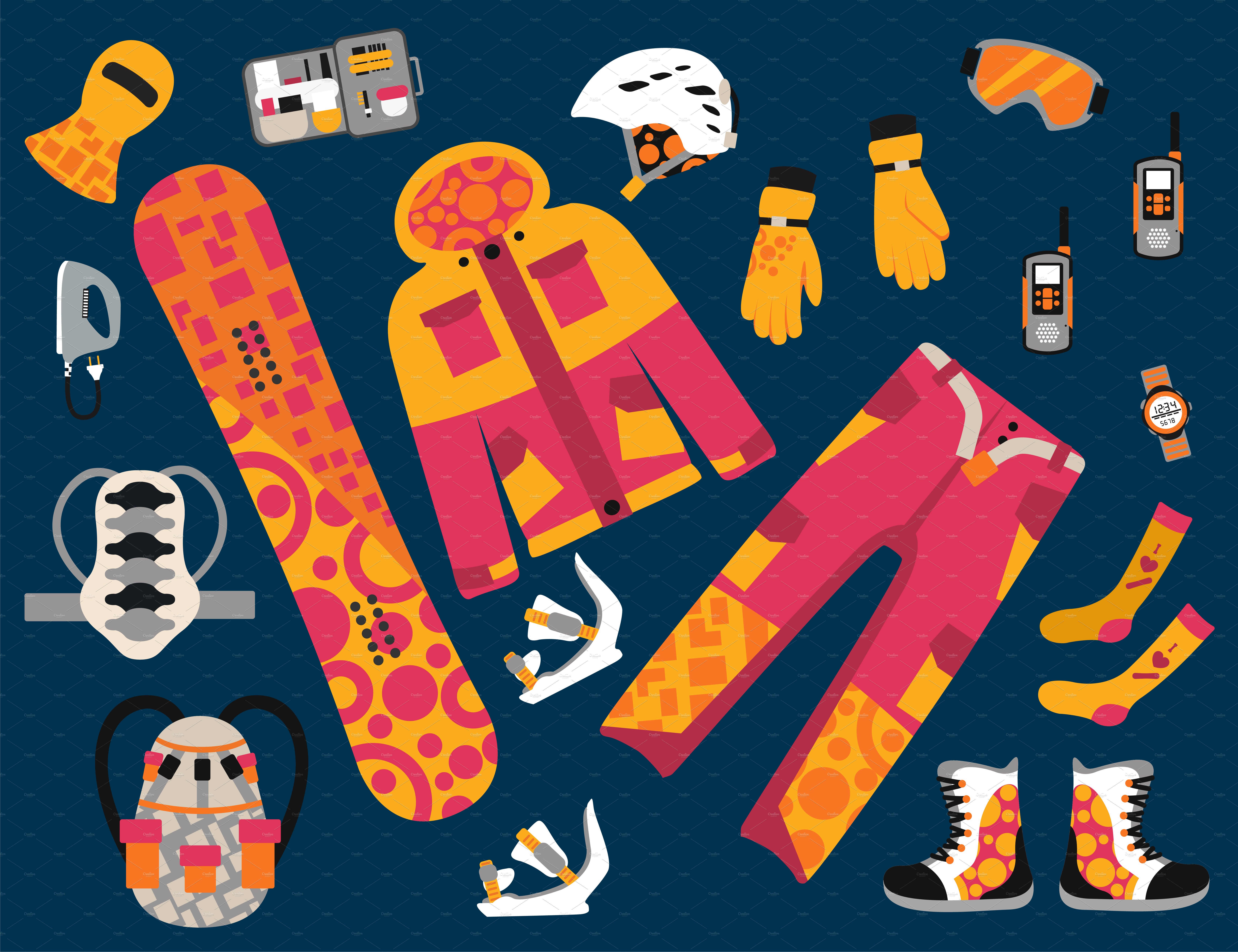 Snowboard sport clothes vector cover image.