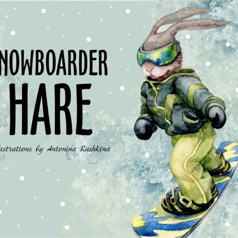 Hare on a snowboard. cover image.