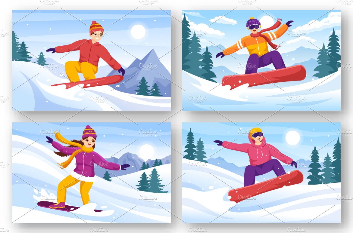 14 Snowboarding Illustration preview image.