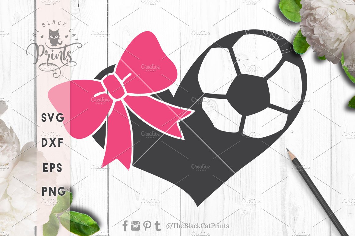 Soccer hearts bow SVG DXF EPS PNG preview image.