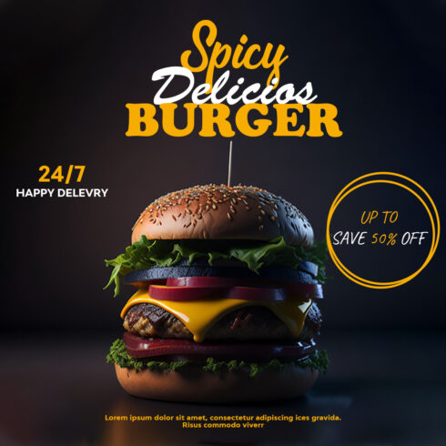 Hot juicy and chizzy burger, Social Medai Post cover image.