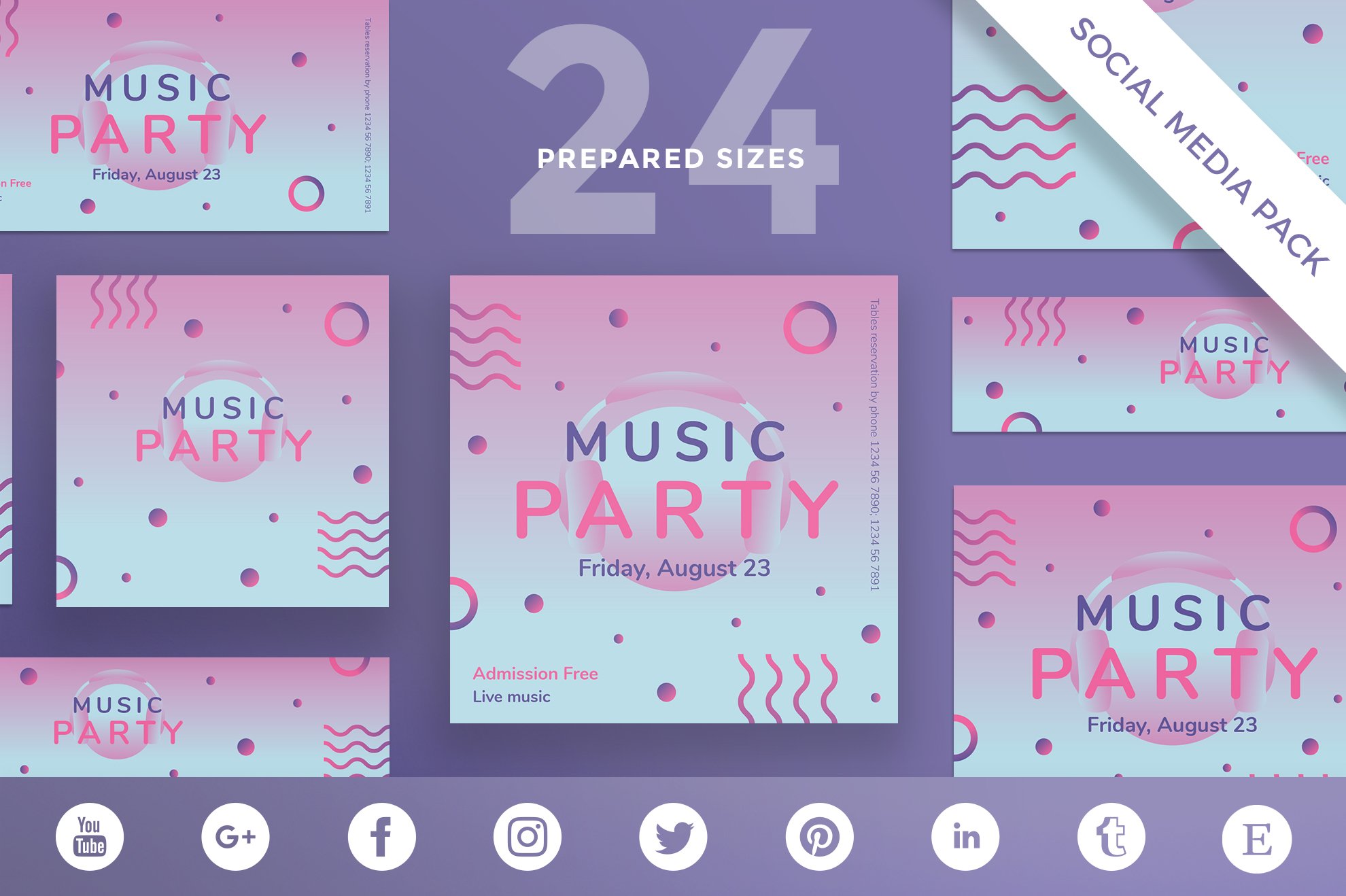 Social Media Pack | Pink Music Party cover image.