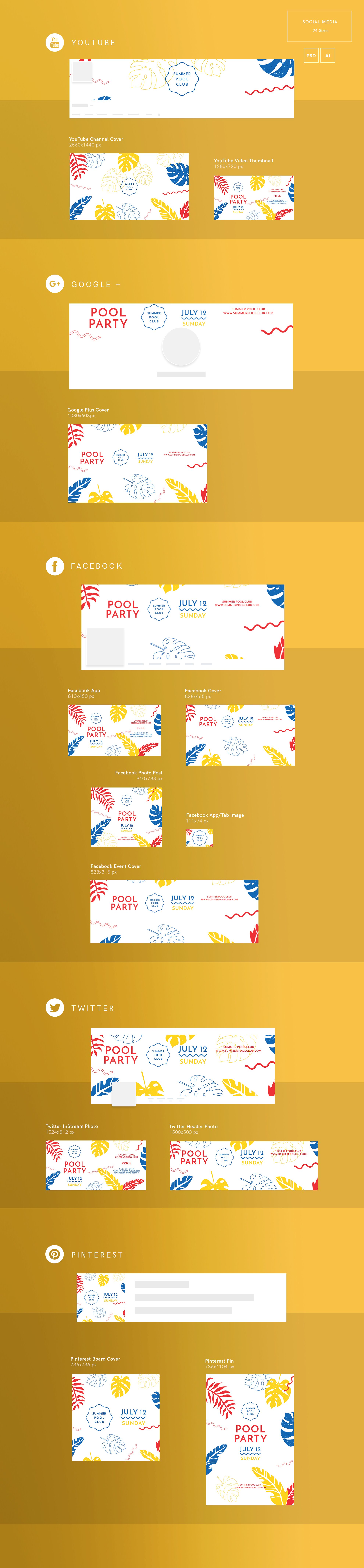 Social Media Pack | Pool Party preview image.