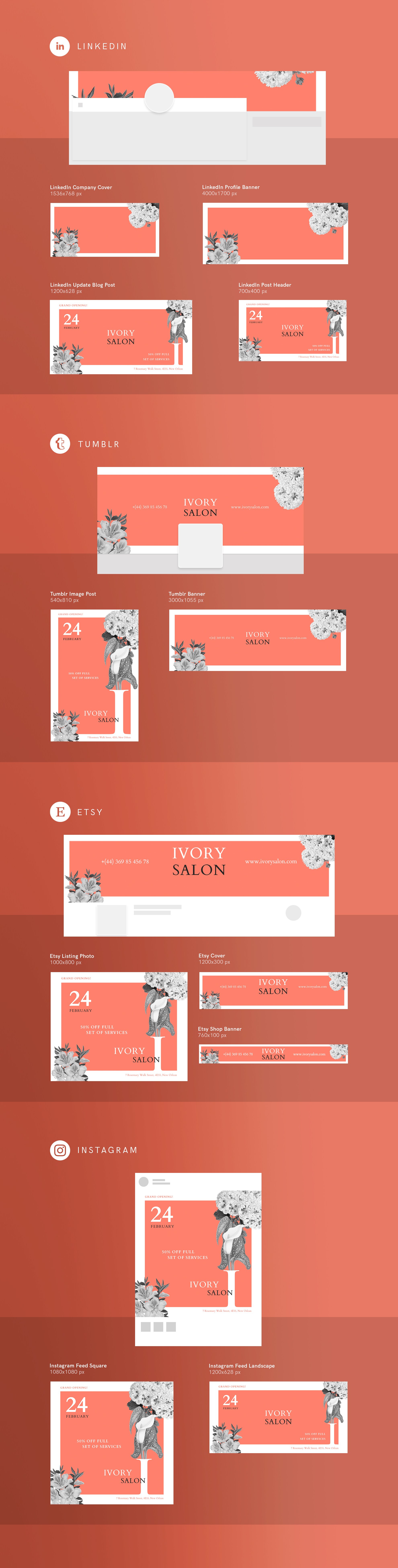 Social Media Pack | Ivory Salon preview image.