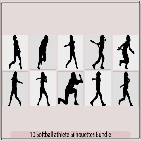 Softball player silhouettes, Softball silhouettes,Set of Baseball player silhouette vector illustrations,Baseball player detailed silhouettes cover image.