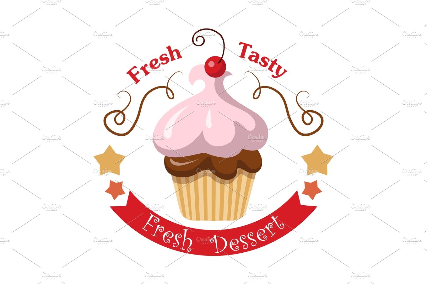 Fruit Cupcake with One Cherry on Top. Icon Logo cover image.